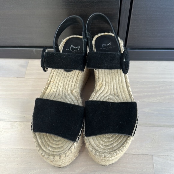 Marc Fisher Black Suede Espadrille Platform Sandal Wedges - Picture 2 of 7